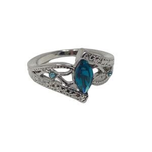 Elegant Teal Marquise Ring Size 6-6.25 Silver-tone NWOT